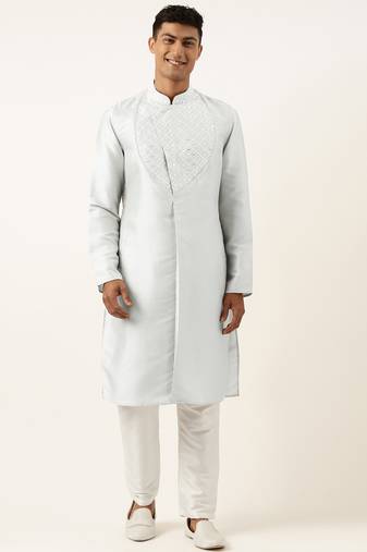 Sky blue embroidery angrakha kurta pajama