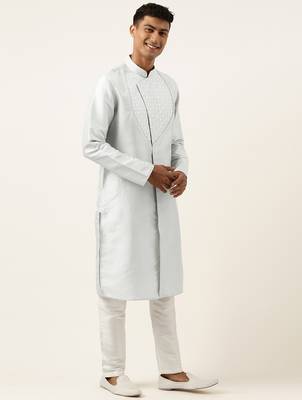 Sky blue embroidery angrakha kurta pajama 3
