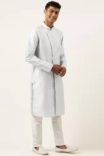 Sky blue embroidery angrakha kurta pajama