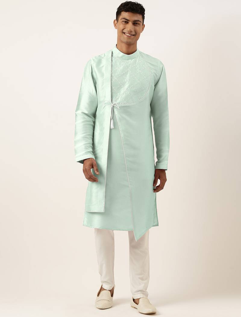 Sky blueembroidery angrakha kurta pajama