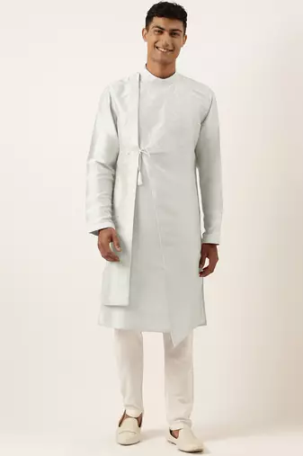 Light blue embroidery angrakha kurta pajama