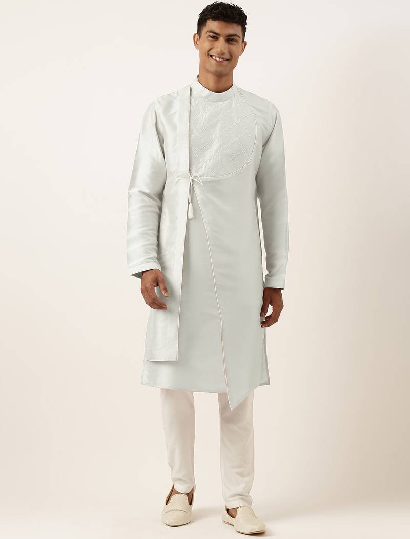 Light blue embroidery angrakha kurta pajama