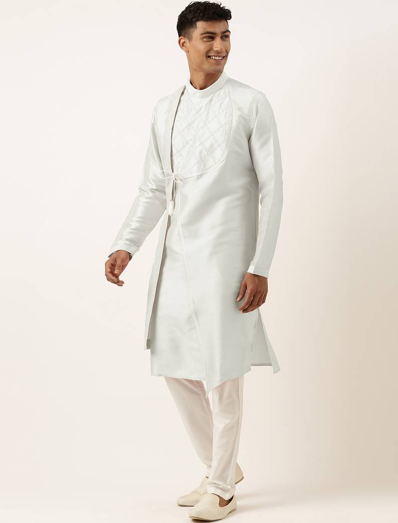 Light blue embroidery angrakha kurta pajama