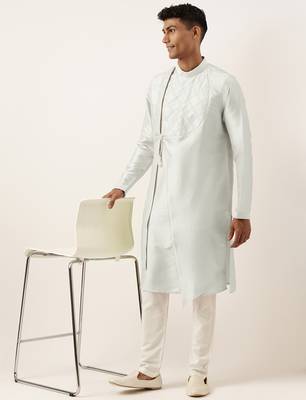 Light blue embroidery angrakha kurta pajama 5