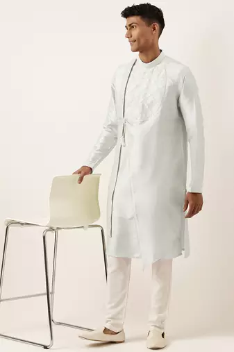 Light blue embroidery angrakha kurta pajama
