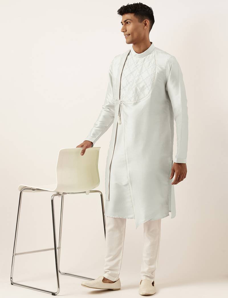 Light blue embroidery angrakha kurta pajama