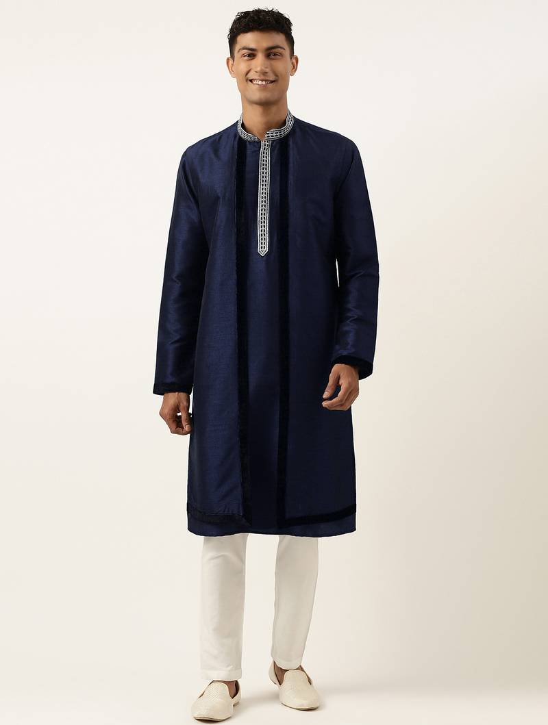 Blue embroidered layered kurta pajama
