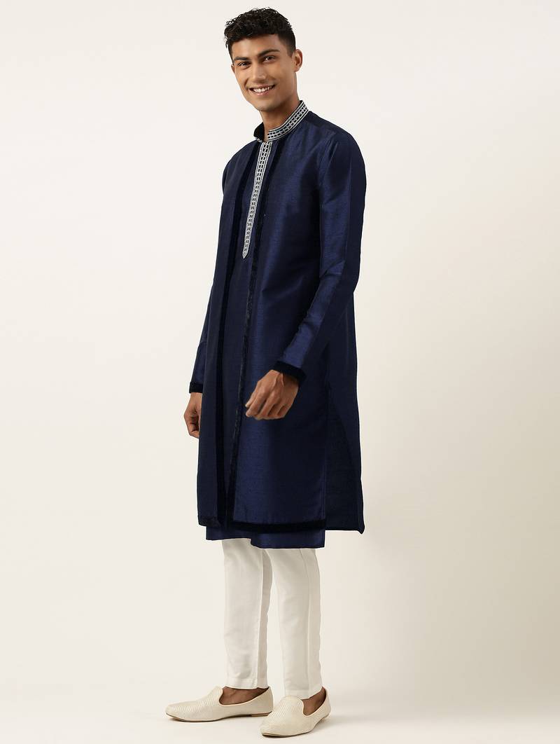 Blue embroidered layered kurta pajama