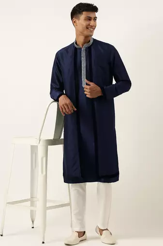 Blue embroidered layered kurta pajama