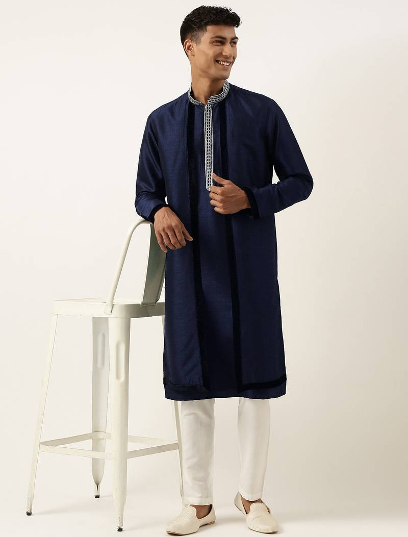 Blue embroidered layered kurta pajama