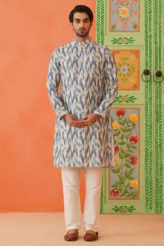 Blue ikat printed kurta pajama