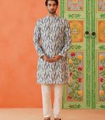 Blue ikat printed kurta pajama