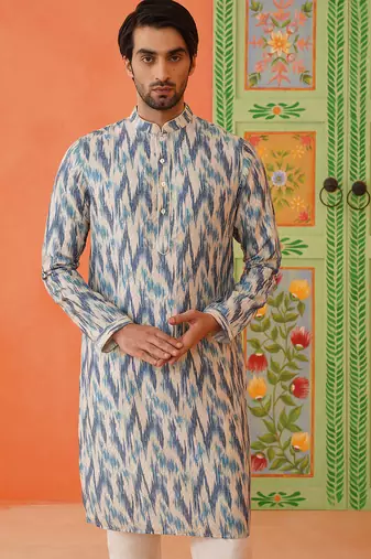 Blue ikat printed kurta pajama