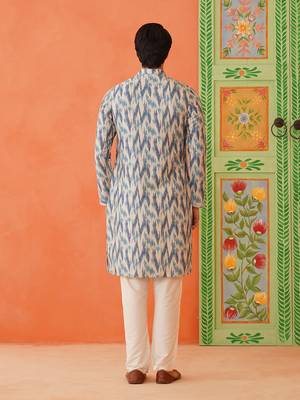 Blue ikat printed kurta pajama 5