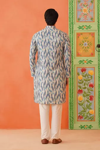 Blue ikat printed kurta pajama