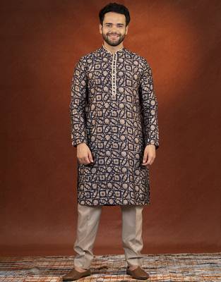 Midnight blue batik print kurta 1