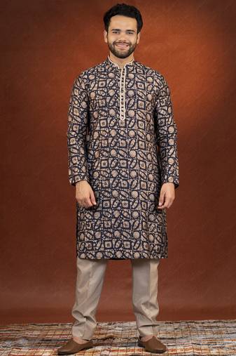 Midnight blue batik print kurta