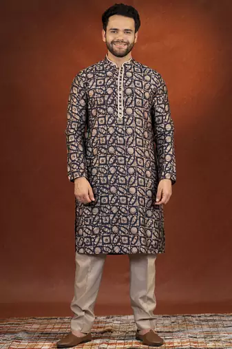 Midnight blue batik print kurta