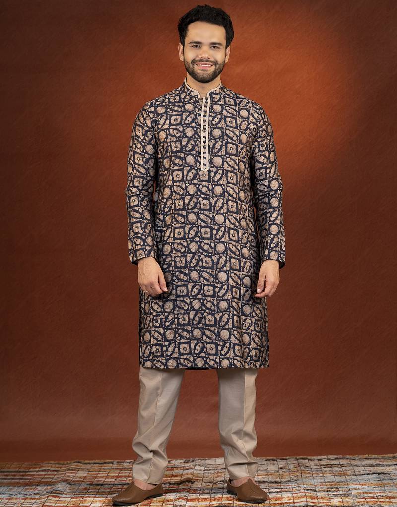 Midnight blue batik print kurta