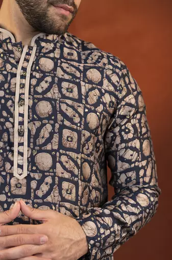 Midnight blue batik print kurta
