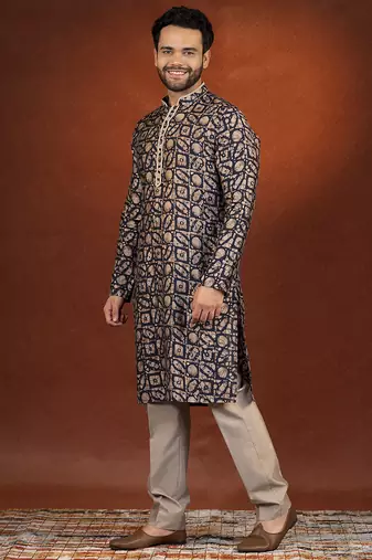 Midnight blue batik print kurta