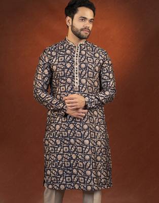 Midnight blue batik print kurta 4