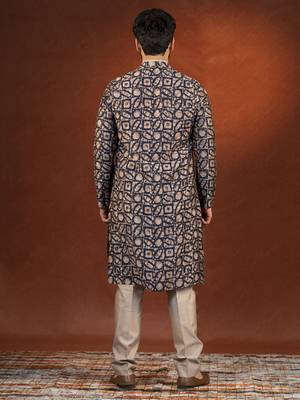 Midnight blue batik print kurta 5