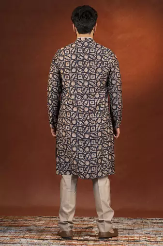 Midnight blue batik print kurta