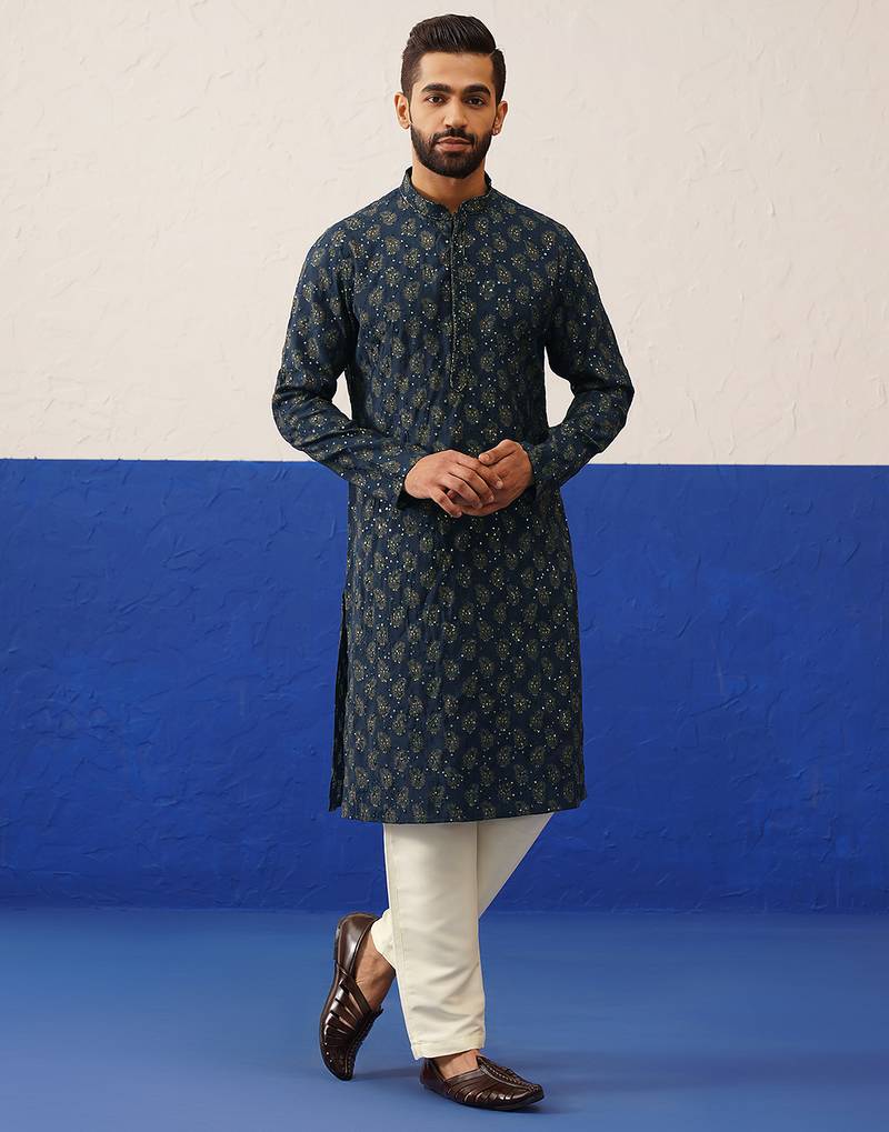 Blue embroidered kurta pajama