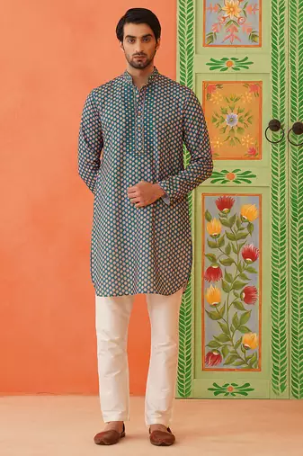 Blue printed kurta pajama set
