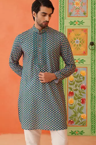 Blue printed kurta pajama set