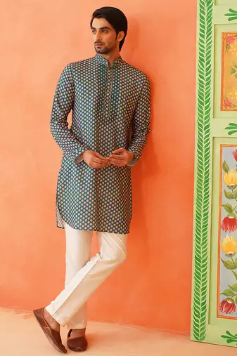 Blue printed kurta pajama set