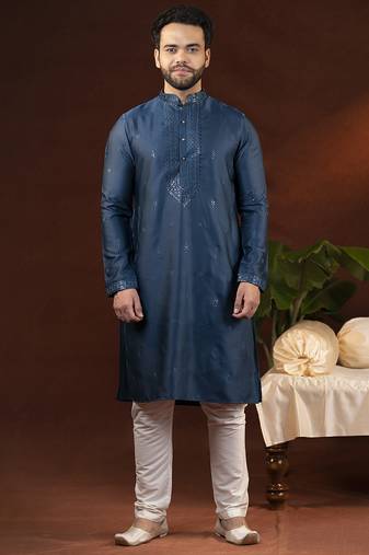 Denim blue embroidery kurta pajama