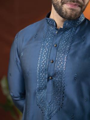 Denim blue embroidery kurta pajama 2