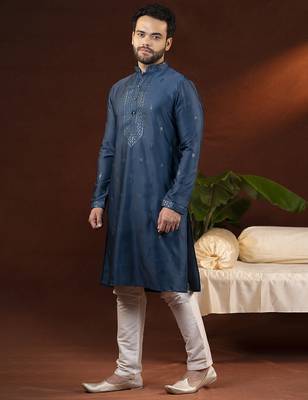 Denim blue embroidery kurta pajama 3