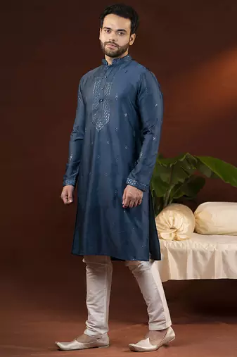Denim blue embroidery kurta pajama