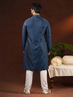 Denim blue embroidery kurta pajama 5