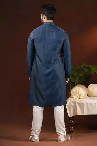 Denim blue embroidery kurta pajama