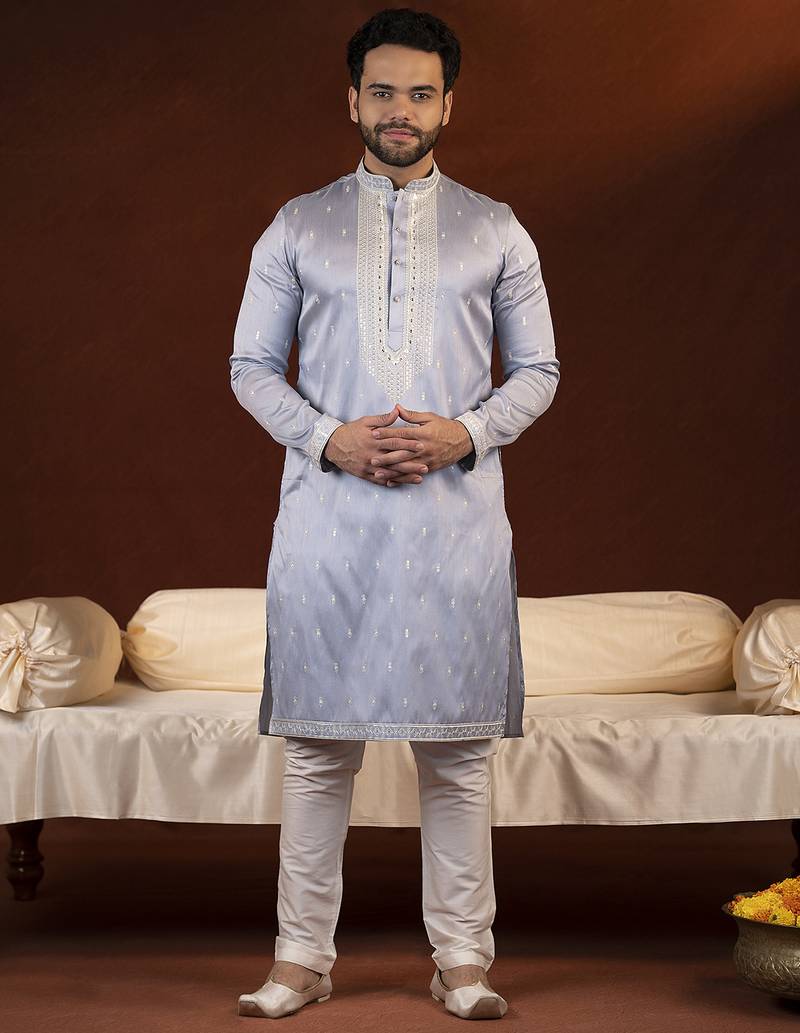 Powder blue embroidery kurta pajama