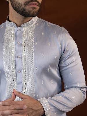 Powder blue embroidery kurta pajama 2