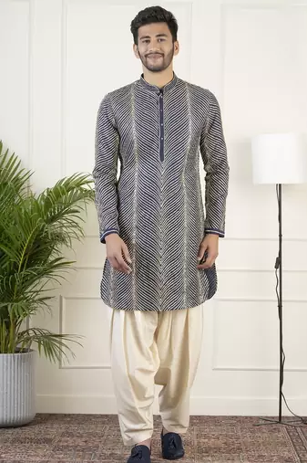 Navy blue gota embroidery kurta pajama