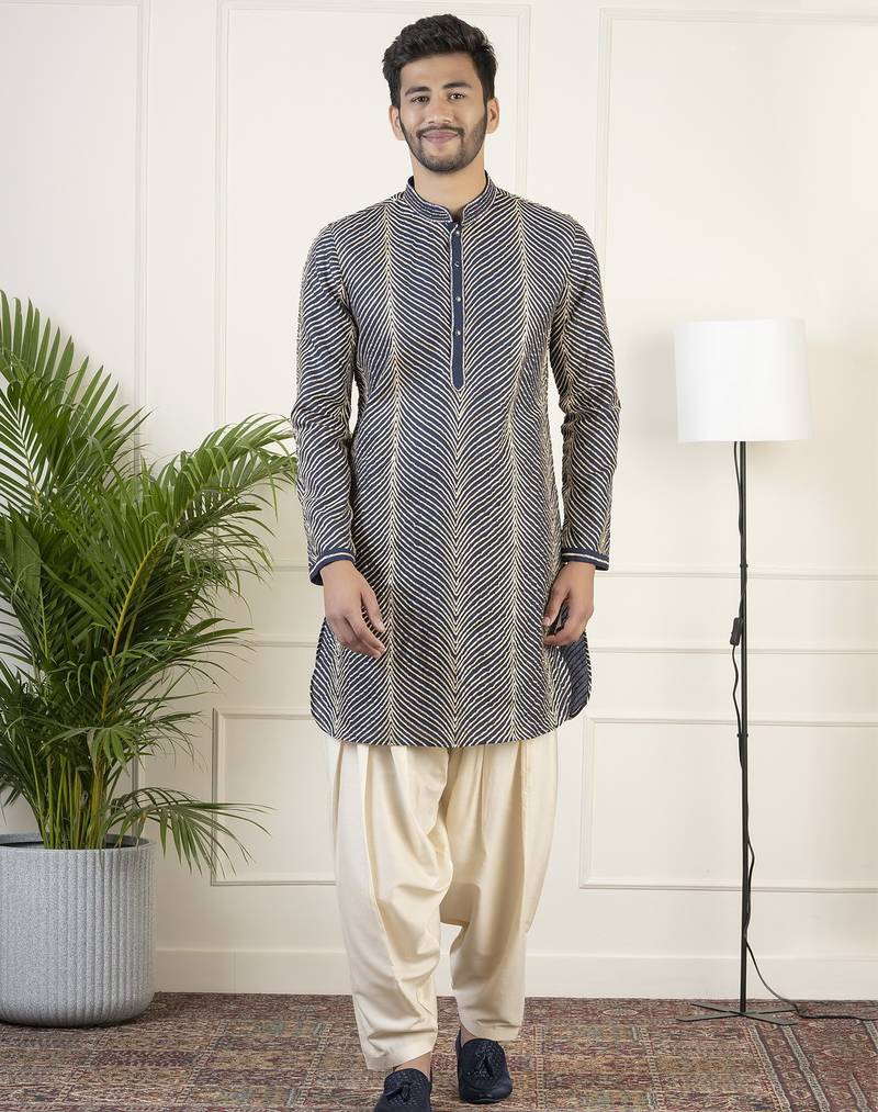 Navy blue gota embroidery kurta pajama