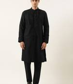 Black cotton with velvet detailing kurta pajama