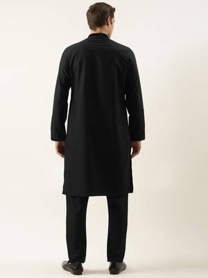 Black cotton with velvet detailing kurta pajama 5