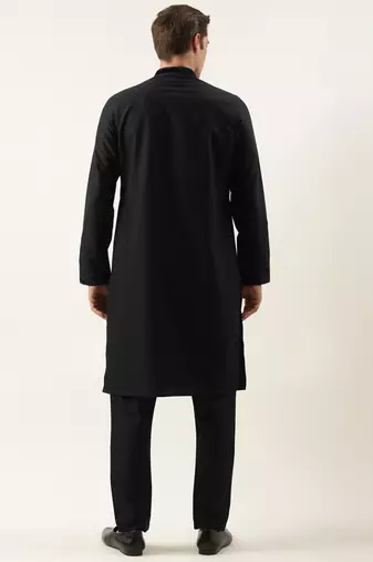 Black cotton with velvet detailing kurta pajama
