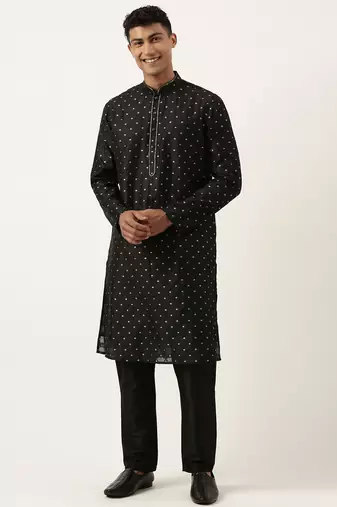 Black chanderi jacquard kurta pajama