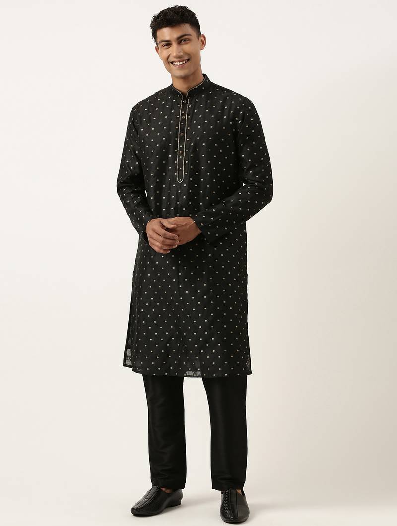 Black chanderi jacquard kurta pajama