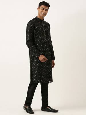 Black chanderi jacquard kurta pajama 4
