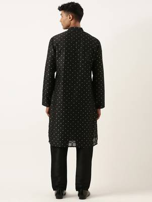 Black chanderi jacquard kurta pajama 5