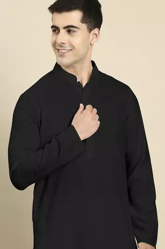 Black twill weave cotton kurta pajama